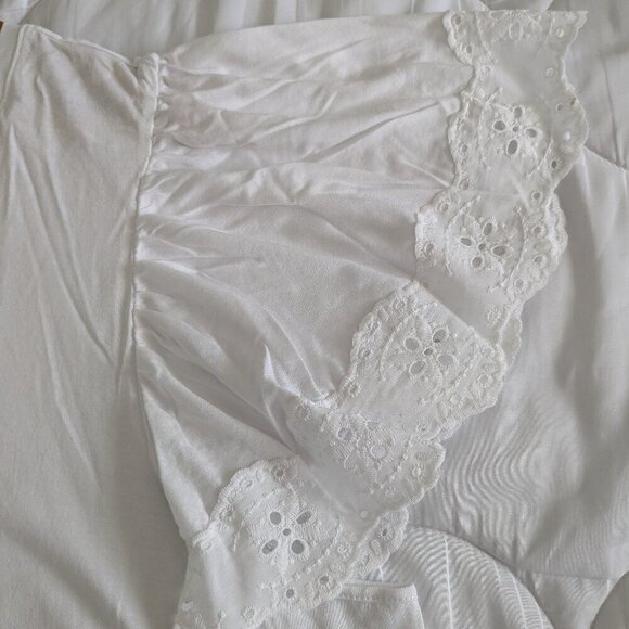 T Tahari Top Size 3X White Crochet Scalloped Lace Short Flutter Sleeves NWT Airy - Picture 9 of 14